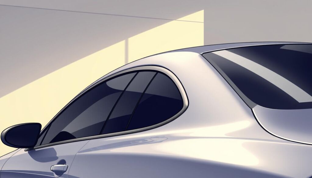 A sleek, modern car parked in a well-lit, minimalist garage. The car's side window is the focal point, revealing the intricate details of the window tinting. The tint's gradient, from dark to light, is clearly visible, showcasing the quality of the professional installation. The lighting in the garage casts a soft, warm glow, highlighting the car's glossy exterior and the precision of the window tinting. The background is clean and uncluttered, allowing the car and the tinting to be the center of attention. The overall scene conveys a sense of sophistication and attention to detail, reflecting the expertise and cost involved in professional window tinting. A sleek, modern car parked in a well-lit, minimalist garage. The car's side window is the focal point, revealing the intricate details of the window tinting. The tint's gradient, from dark to light, is clearly visible, showcasing the quality of the professional installation. The lighting in the garage casts a soft, warm glow, highlighting the car's glossy exterior and the precision of the window tinting. The background is clean and uncluttered, allowing the car and the tinting to be the center of attention. The overall scene conveys a sense of sophistication and attention to detail, reflecting the expertise and cost involved in professional window tinting.